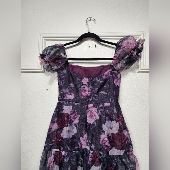 Lulus Delightful Expression Black Floral Organza Tiered Maxi Dress XS Wedding - Picture 9 of 10